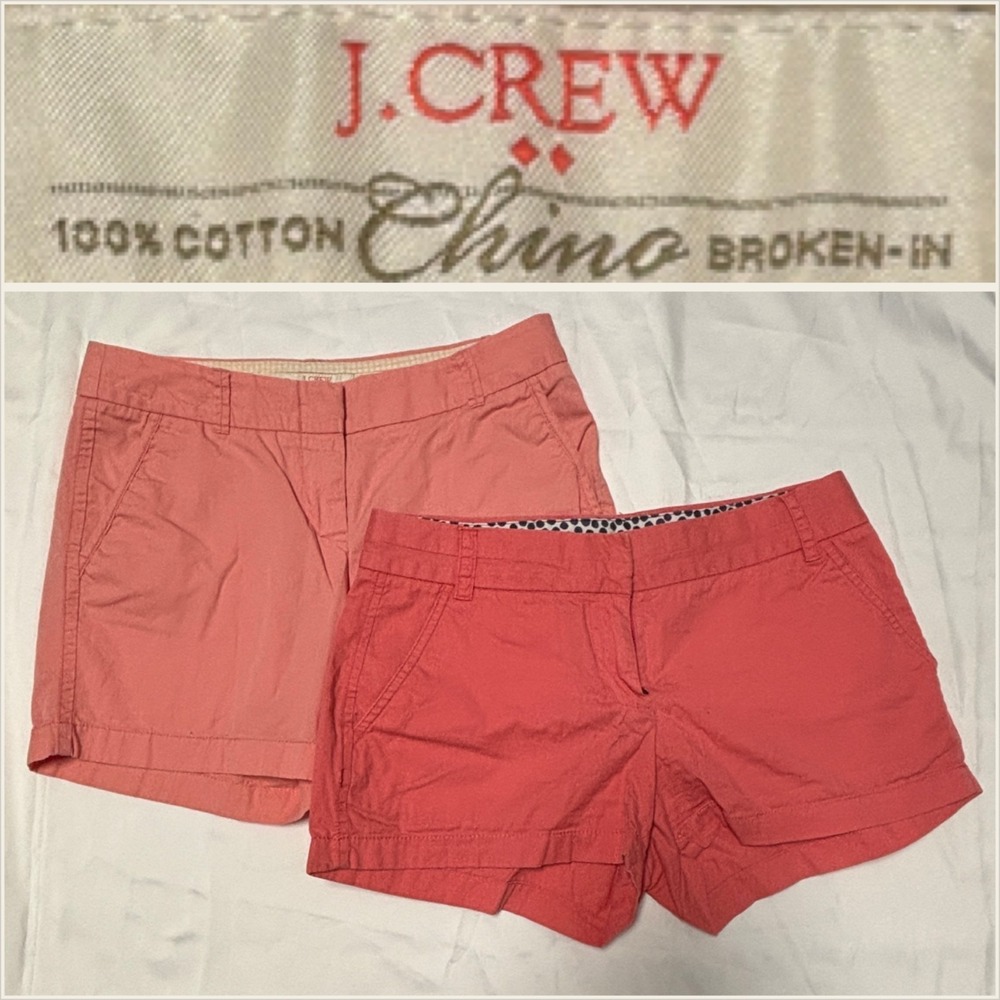 J. Crew Chino Shorts Set Womens 2 Coral Pink Broken In‎ Cotton Summer Lot